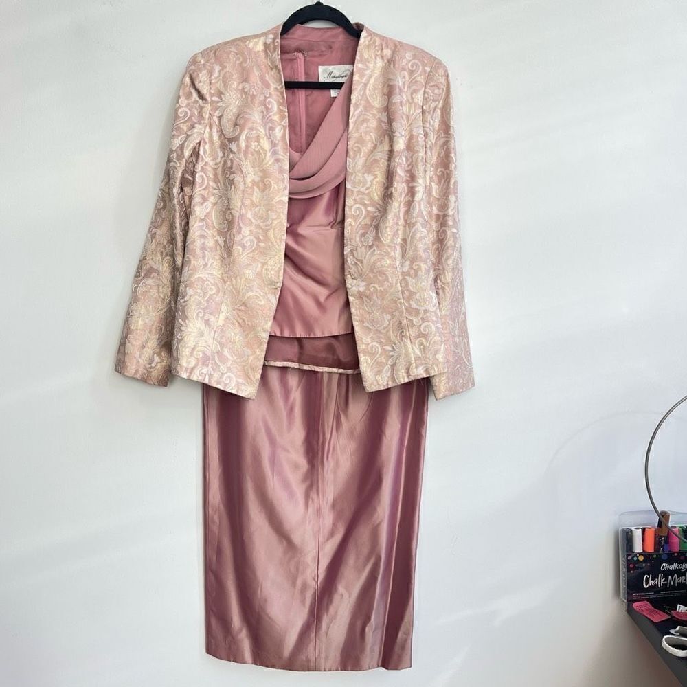 Michaelangelo Women's Pink Top Zip Up Sleeveless With Coat & Skirt Set Size 8